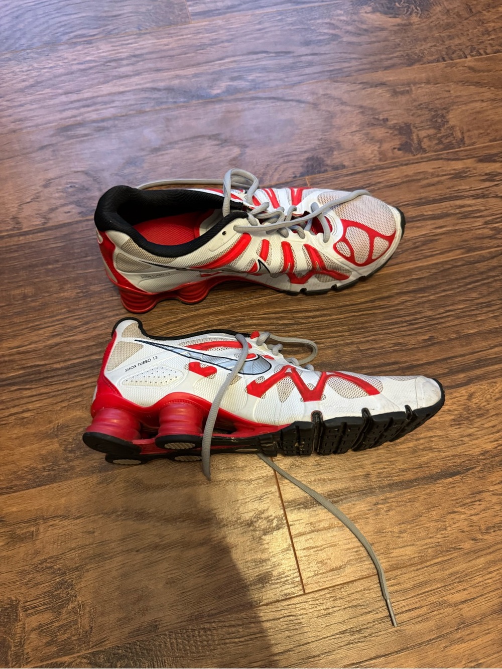 Nike Men’s White and Red Running Shoes - Shox Style